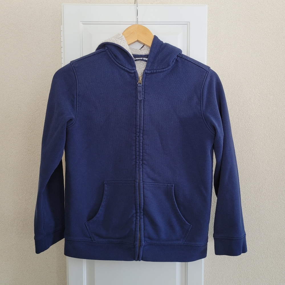 Lands' End Navy Blue Thick Hooded Zip Up Sweatshirt Size M (10-12)